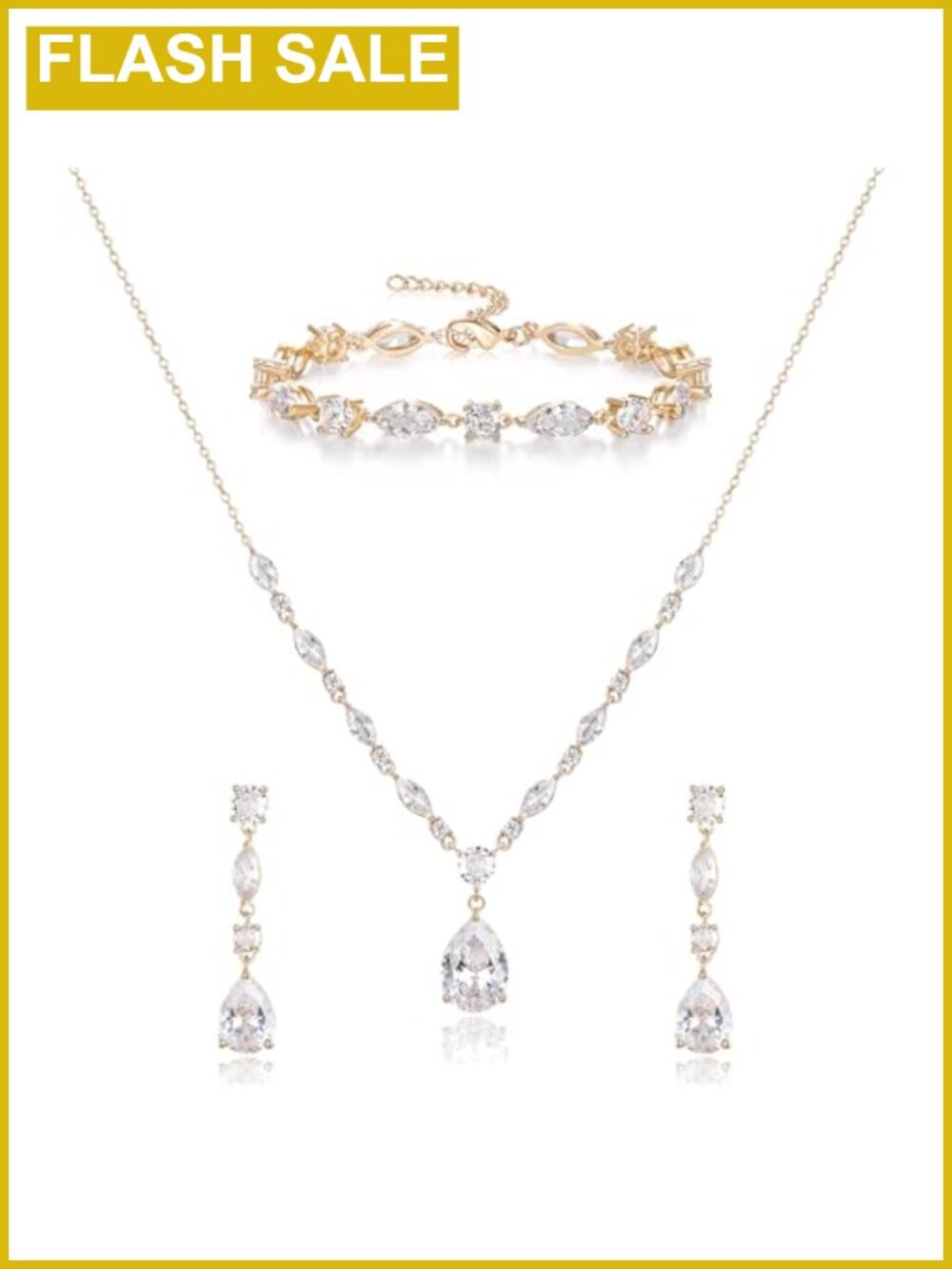Cubic Zirconia Teardrop Wedding Bridal Jewelry Set Bride Bridesmaid Gold-Plated